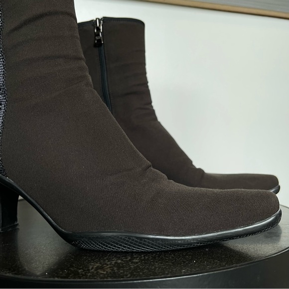 Prada Brown Nylon Spellout Logo Heeled Ankle Boots - Picture 6 of 16